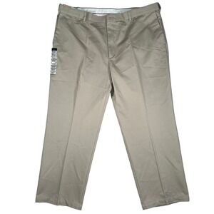 NWT Haggar Work to Weekend Pants Mens 44x30 Khaki Tan Flat Front Comfort Waist
